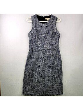 Michael Michael Kors Tweed Sleeveless Sheath Dress 4 Blue White Office Career
